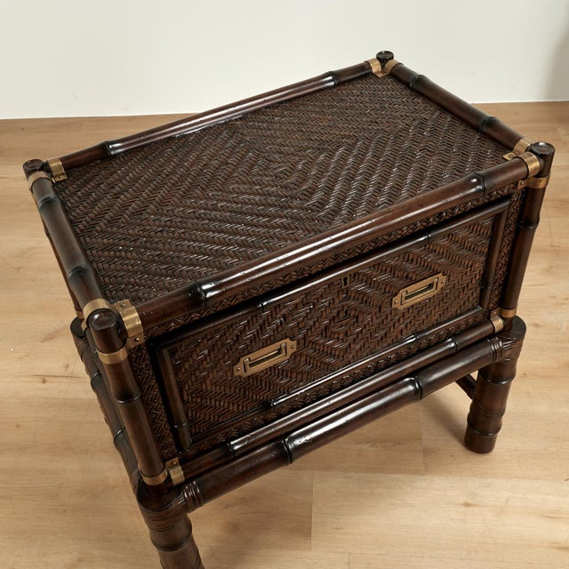 Pair of Vintage Faux Bamboo and Grasscloth British Colonial Style Stands For Sale - Image 9 of 18