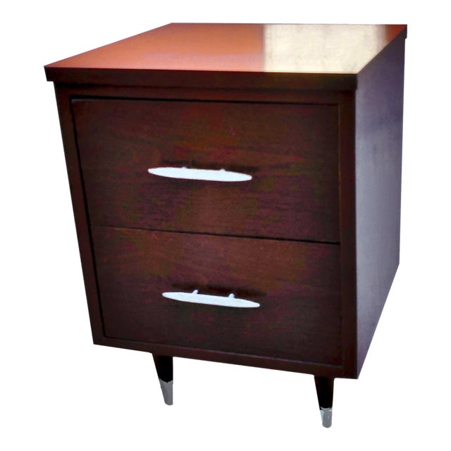 Eames Era Sold Wood Two Drawer Desk Cabinet With Pegged Capped Peg Legs For Sale
