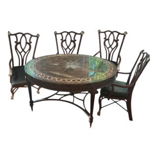 1990s Exceptional Maitland-Smith French Empire Center Dining Table & Stunning Antique Matching Chippendale Armchairs For Sale