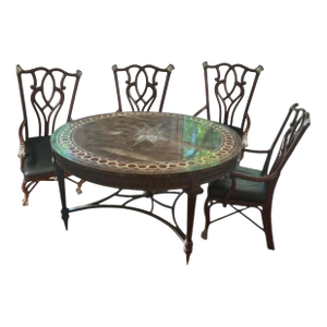 1990s Exceptional Maitland-Smith French Empire Center Dining Table & Stunning Antique Matching Chippendale Armchairs