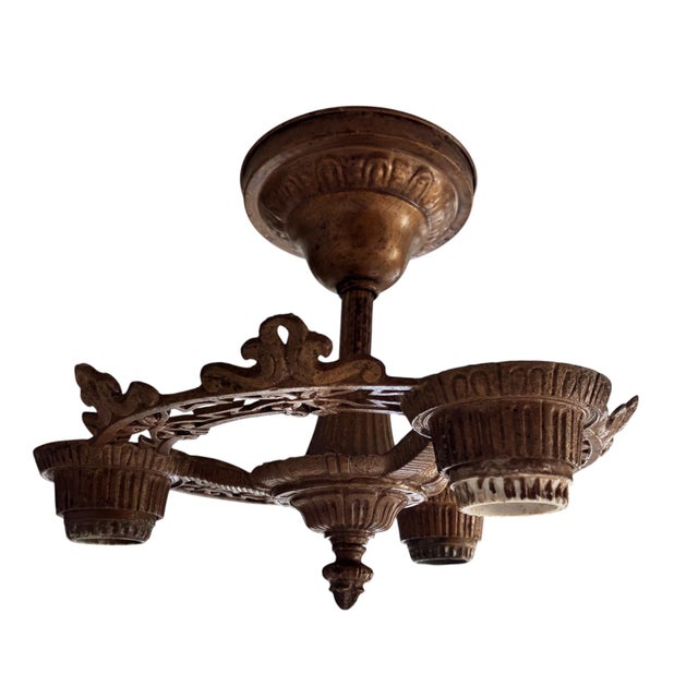 1920s 1920s Cast Metal Art Deco Flush-Mount Ceiling Fixture – 12" Diameter For Sale - Image 5 of 8