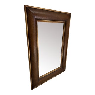 Theodore Alexander Leather Framed With Gilt Edging Beveled Wall Mirror For Sale