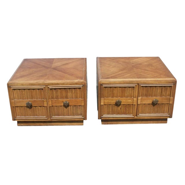 Pair of Plaudit by Drexel Two-Toned Wood Nightstands Side Tables For Sale