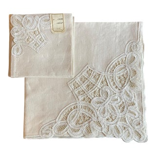 Antique Belgian Linen Table Cloth and Dinner Napkins, 5 Pieces For Sale