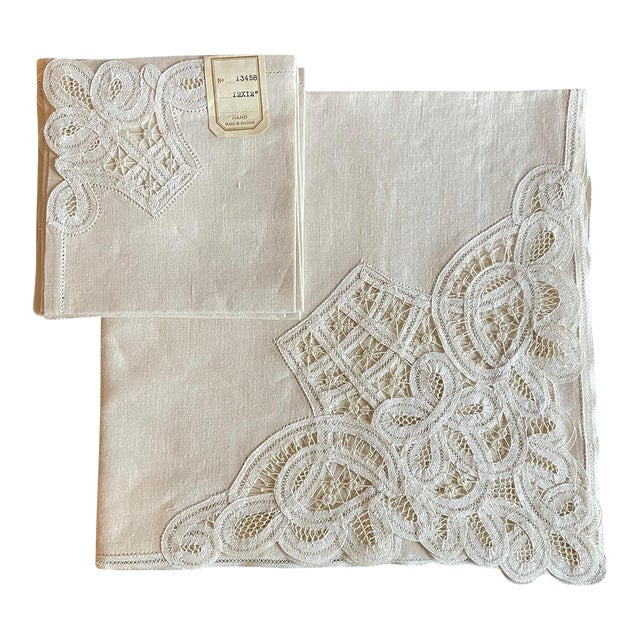 Antique Belgian Linen Table Cloth and Dinner Napkins, 5 Pieces For Sale