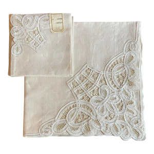 Antique Belgian Linen Table Cloth and Dinner Napkins, 5 Pieces