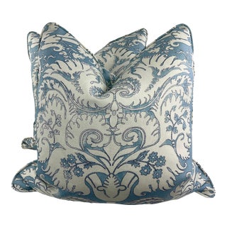 Quadrille "Borghese" in Navy/Sky Blue 22" Pillows-A Pair For Sale