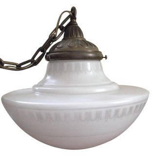 Early 1900s Schoolhouse Brass Pendant Lamp For Sale