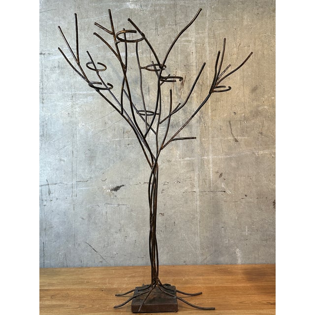 Rustic 1990s Jan Barboglio Forged Iron Tree Floor Candelabra 7-Light Candle Holder Signed 47" For Sale - Image 3 of 16