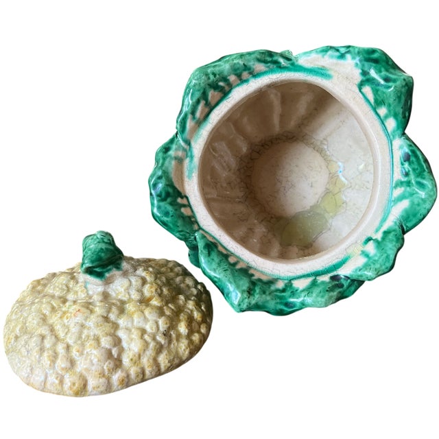 Majolica Antique French Cauliflower Cabbage Soup Tureen — Majolica Ceramic Vegetable Form For Sale - Image 4 of 6