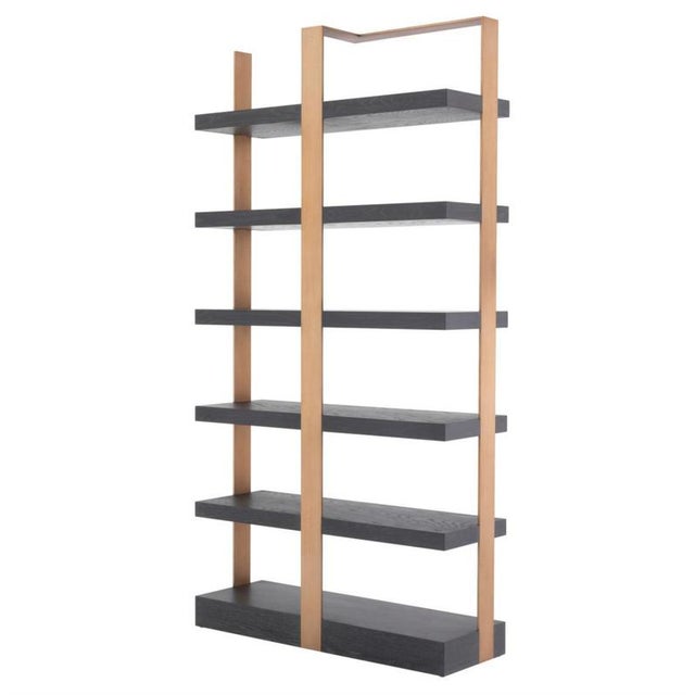 Industrial Cabinet in Charcoal Grey Oak Veneer and Brushed Brass Finish For Sale - Image 3 of 7