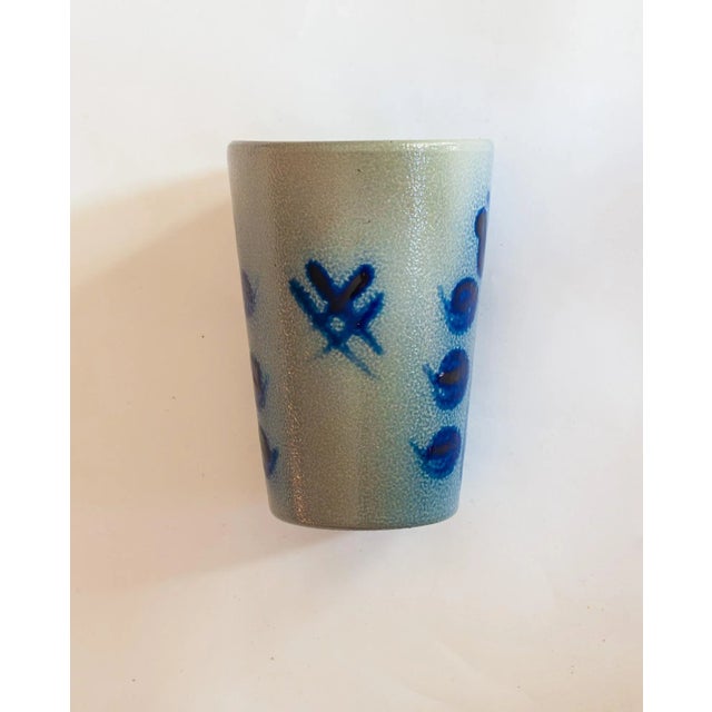 Ceramic Vintage Schilz Salt Glaze Pottery Pitcher With 5 Cups – Blue & Gray For Sale - Image 7 of 11