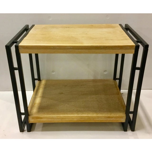 Stylish organic modern iron and wood Bryker side end table, wood and metal, showroom floor sample