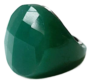Late 20th Century Green Stone and Sterling Silver Dome Ring, Size 5.5