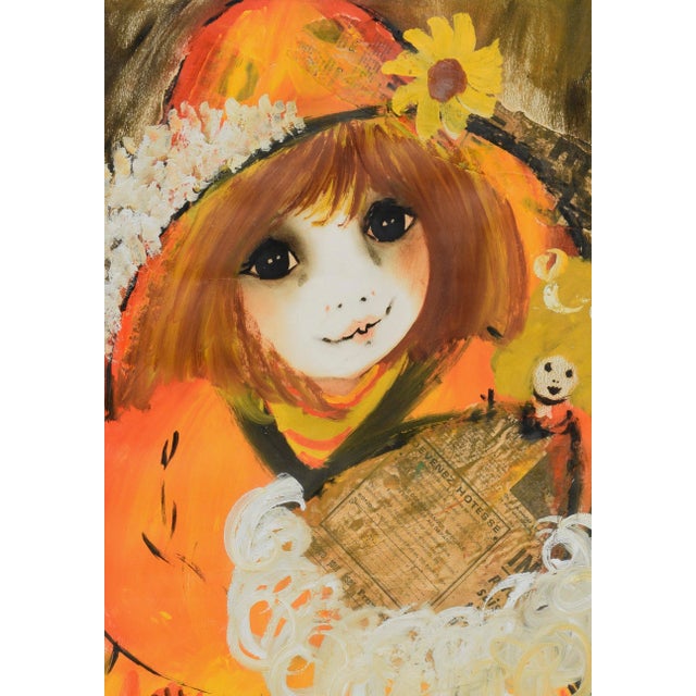Paper Petite Fille De Fleur - Mid Century Parisian Flower Girl Figurative by Roger Etienne For Sale - Image 7 of 10
