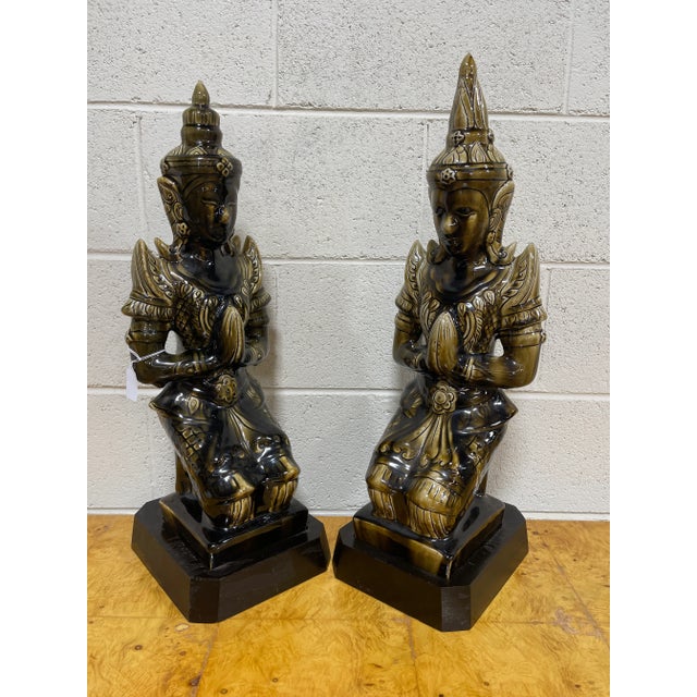 Large Ceramic Mottled Green Buddha’s on Stands- a Pair For Sale - Image 12 of 12
