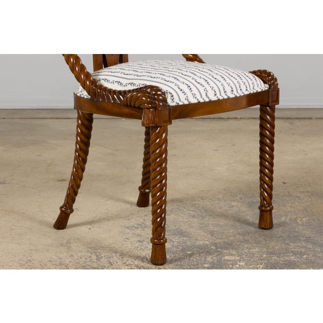 Napoleon III Style Faux Rope Mahogany Gondola Dining Chairs in Blue Stripe - Set of 12 For Sale - Image 10 of 18