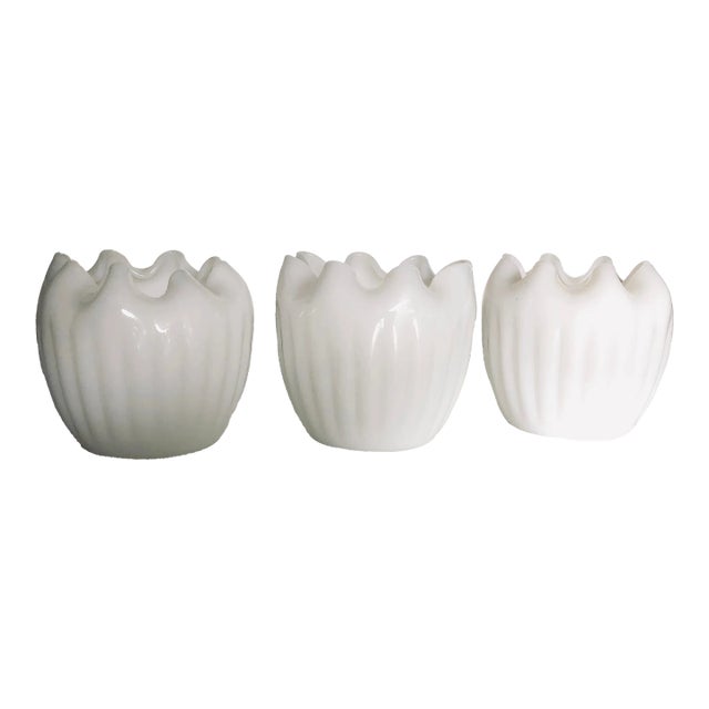 Mid-Century Opalescent Milk Glass Vases- Set of 3 For Sale