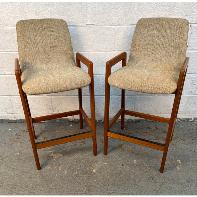 Mid-Century Modern Mid-Century Danish Teak Tall Stools Attributed to Tarm Stole for Og Mobelfabrik a/S For Sale - Image 3 of 12