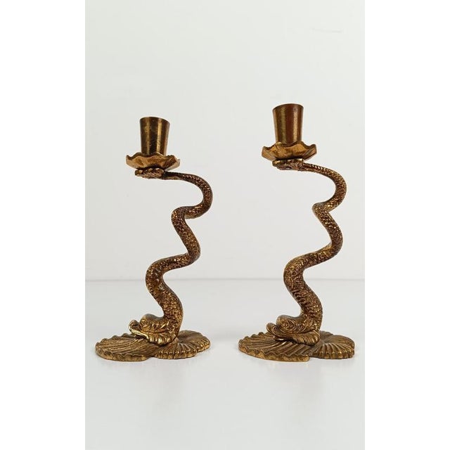 Vintage Italian Baroque Style Brass Dolphin Candlesticks, 1950s, Set of 2 For Sale - Image 9 of 18