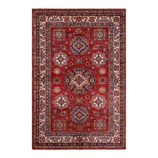 Southwestern Super Kazak Red/Beige Wool Rug - 5'9'' X 7'9'' For Sale
