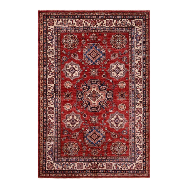 Southwestern Super Kazak Red/Beige Wool Rug - 5'9'' X 7'9'' For Sale