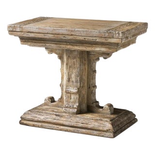 Rustic Farmhouse Trestle Wood Side Table For Sale
