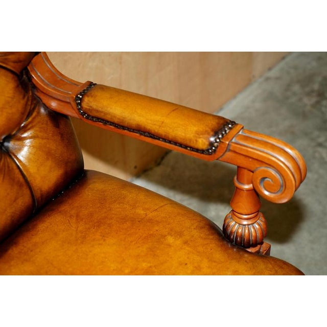 Wood Chessboard Table and Chesterfield Armchairs in Leather, Set of 3 For Sale - Image 7 of 18