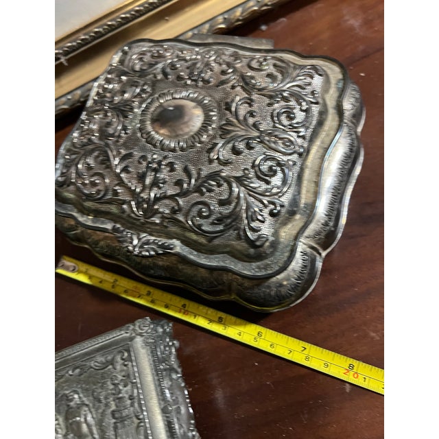 1970s Vintage Collection of Small Silver Jewelry Boxes With Velvet Lining and Catchall- Set of 4 For Sale - Image 11 of 11