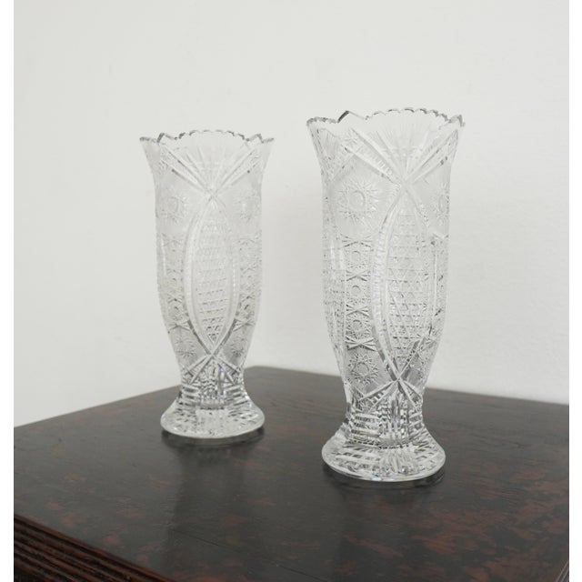American Antique American Brilliant Period Cut Crystal Pedestal Vases (Set of 2) For Sale - Image 3 of 14