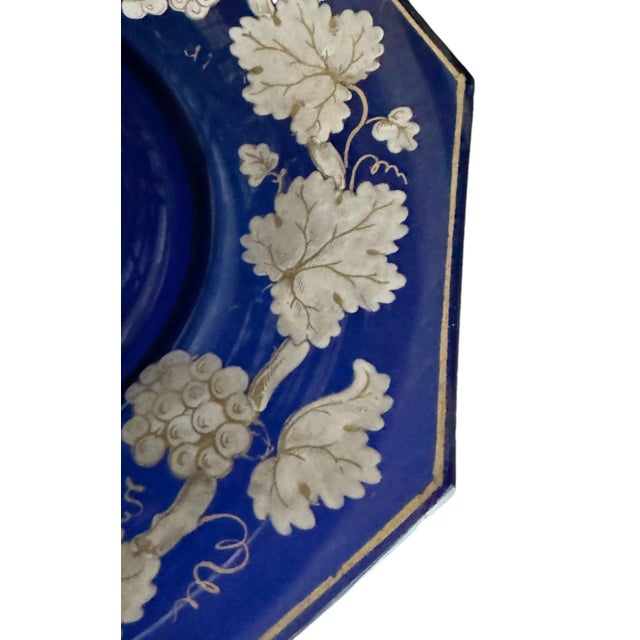 Cobalt Hand Painted Glass Compote For Sale In Tampa - Image 6 of 10