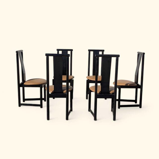 Set of Six BiF Postmodern Black Lacquer Dining Chairs, 1980s For Sale - Image 9 of 17