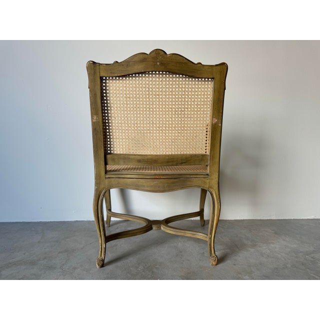 Wood 1970s Hollywood Regency French Louis XV Style Carved Wood Cane Fauteuil Armchair For Sale - Image 7 of 12