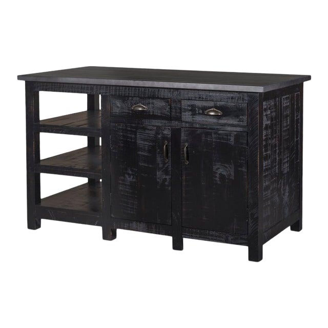 Crafters and Weavers Barlow Display Kitchen Island - Distressed Black For Sale