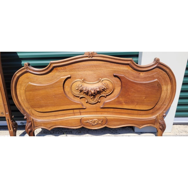Antique Louis French Walnut Headboard and Footboard For Sale - Image 12 of 14