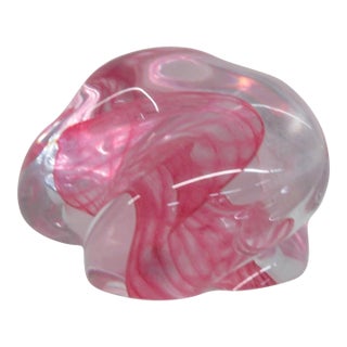 Large Mid Century Style Art Glass Paperweight Pink Swirl Clear Overlay 5193b For Sale