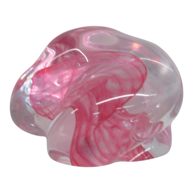 Large Mid Century Style Art Glass Paperweight Pink Swirl Clear Overlay 5193b For Sale