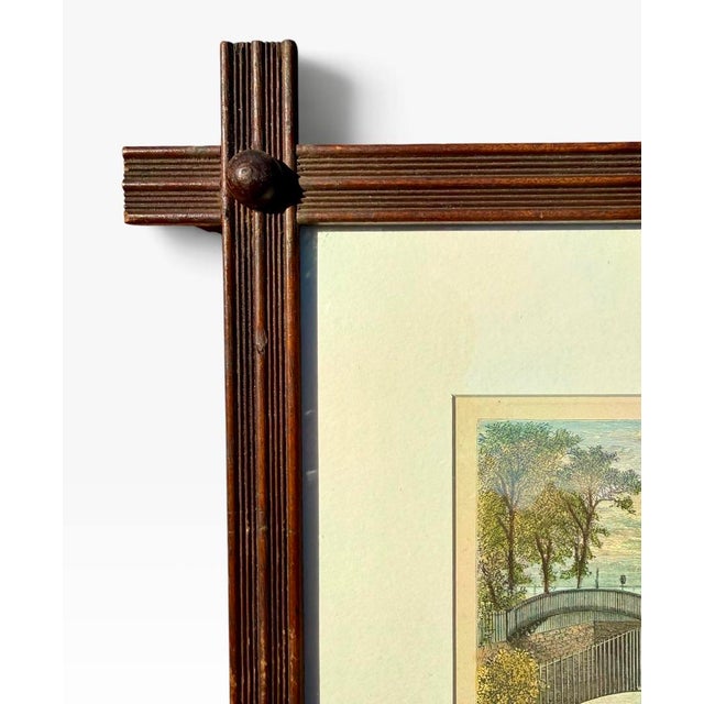 Antique 1870s Hand-Colored Engraving “Brooklyn Street-Scenes” From Picturesque America, in Victorian Crossed-Corner Stick Frame For Sale - Image 4 of 8