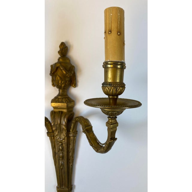 19th Century Louis XVI Style French Bronze Two-Light Wall Sconces - a Pair For Sale In Miami - Image 6 of 7
