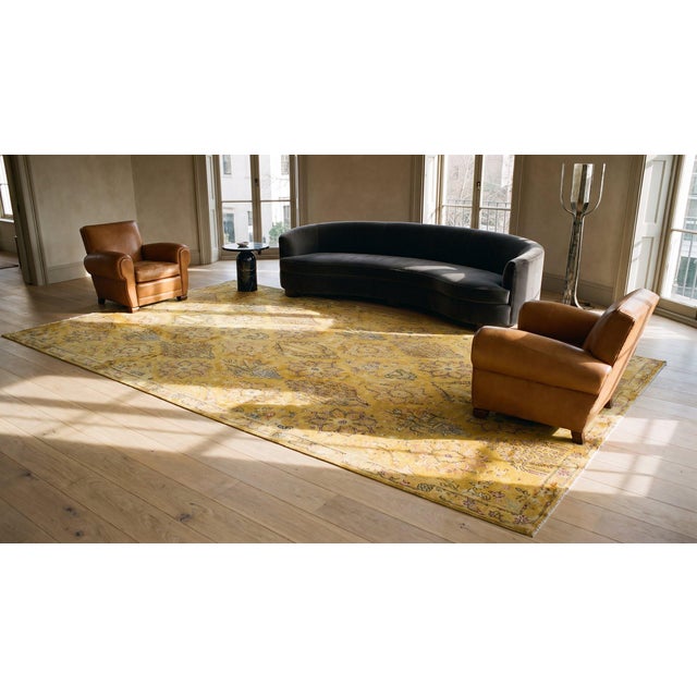 Rare and Beautiful Floral Design on Yellow-Mustard Background Color Antique Indian Lahore Rug For Sale - Image 10 of 10