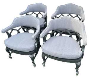 1960s Thomasville Hollywood Regency Tub Dining or Conference Room Chairs on Casters With New Upholstery - Set of 4