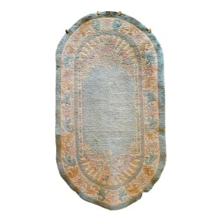 Antique Art Deco Chinese Area Rug, Wool on Cotton, Floral Design, Oval 3' x 5' For Sale