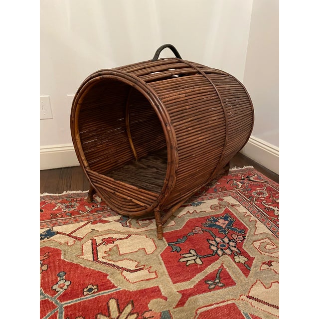Coffee 1930s Deco Bamboo & Rattan Dog Bed Carrier For Sale - Image 8 of 8