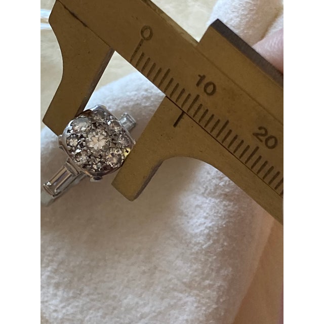 Metal Vintage Estate Platinum Diamond Cluster Ring 4.5 For Sale - Image 7 of 12