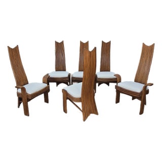 1970's Italian Modernist Rattan Dining Chairs - Set of 6 For Sale