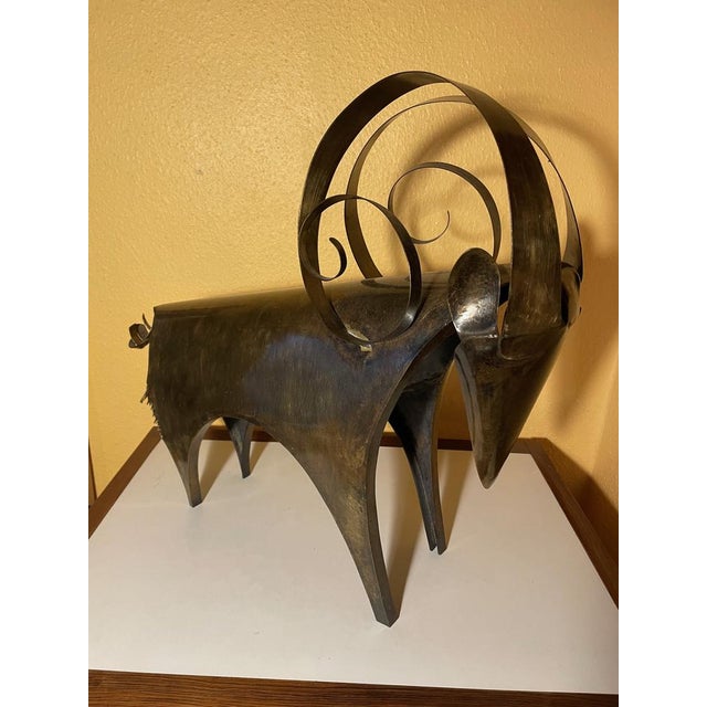 Beautifully shaped, handmade heavy large ram sculpture made of sheet brass in the style of Franz Hagenauer. The sculpture...