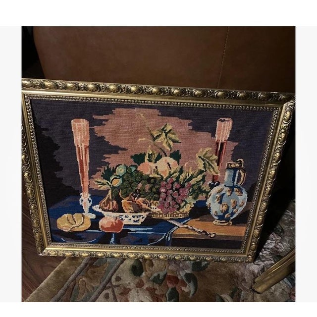 Mid 19th Century French Tapestry. Vintage French Tapestry Framed Needlepoint With Beading For Sale - Image 5 of 12