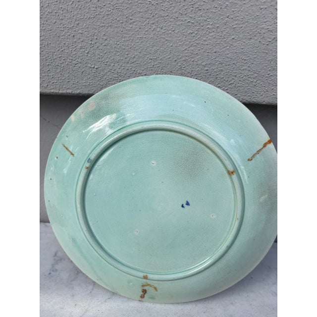 Large Majolica Morning Glory Plate Wasmuel, Circa 1890 For Sale - Image 4 of 4