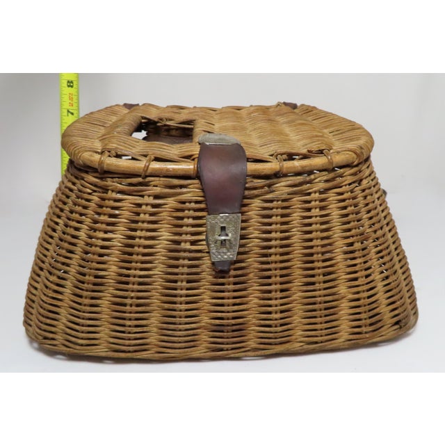 Vintage Hand Woven Wicker & Leather Fly Fishing Creel Chairish