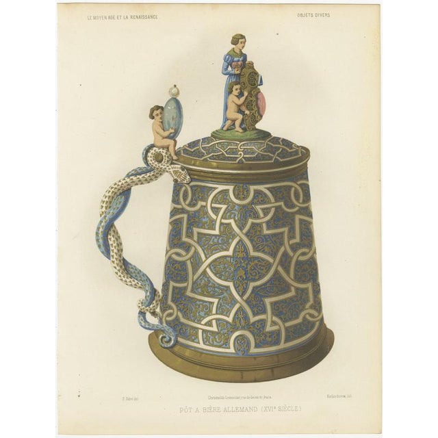 After Ferdinand Séré, German Beer Tankard, Sixteenth Century, 1851, Chromolithograph For Sale - Image 3 of 9